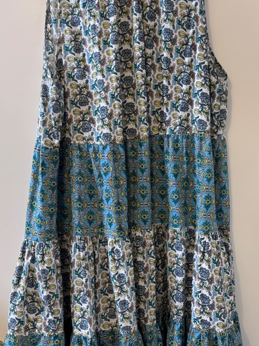 Chelsea & Theodore Boho Tiered Dress 2X Blue Floral Tassel Cotton - Picture 6 of 10
